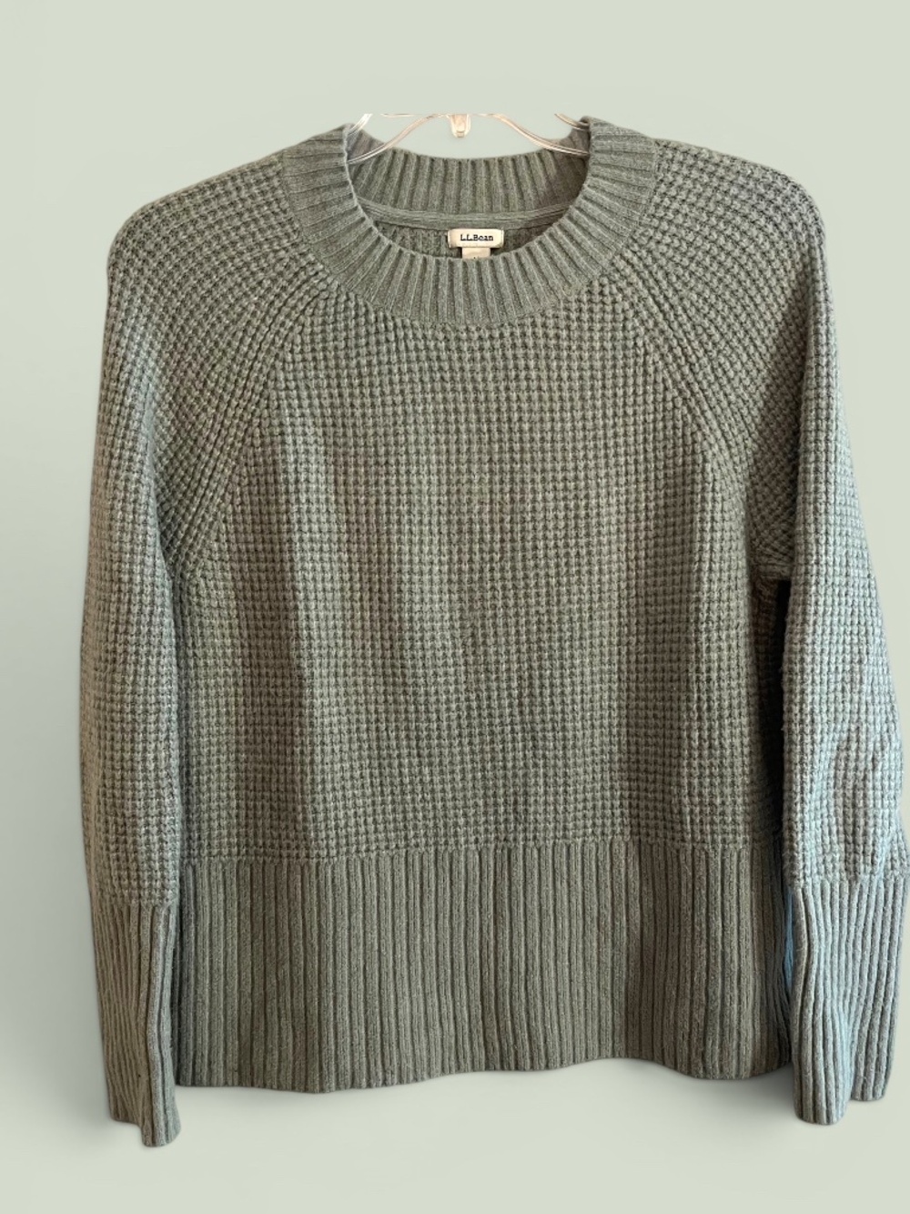 L.L. Bean Signature Waffle Crew Sweater Sage Green Size Medium